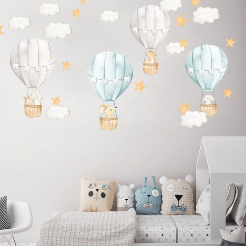 Hot Air Balloon Nursery Wall Decal Watercolor Hot Air Etsy