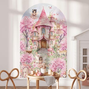 Fairies Arch Wall Decal Princess Nursery Wall Sticker Fairy tale Wall Art Castle Wall Decal Girls Room Wall Decor Floral Wall Decal
