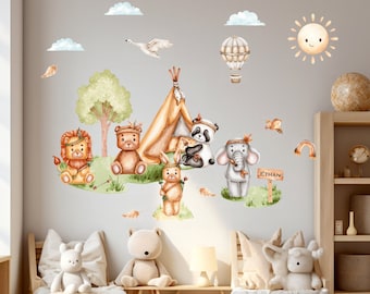 Stickers muraux pour chambre d'enfants, animaux de la forêt, stickers muraux personnalisés sur le thème de la forêt, décoration pour chambre d'enfants, animaux bohèmes