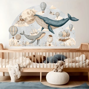Ocean Nursery wall decal, Under the Sea sticker, Watercolor whale, Hot air Balloons, Castle wall decal, Wall arch decal
