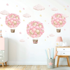 Hot Air Balloon Nursery Wall decal, Personalized Name, Watercolor forest animals wall sticker, Wall decal for kids