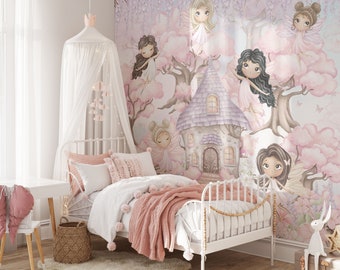 Papier peint forêt féerique pour chambre d'enfant, conte de fées, décoration murale autocollant pour chambre de fille