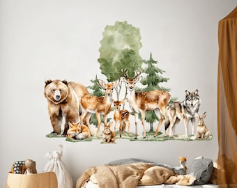 Forest animals Nursery wall decal, Watercolor animals Wall stickers, Woodland wall art, Wall decal for kids