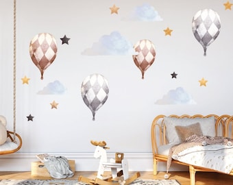 Hot Air Balloon Nursery wall decal, Retro Watercolor Hot Air Balloons wall stickers, Kids wall decal, Air balloon wall art, Circus sticker