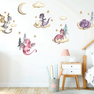 Dragon Wall Decal, Nursery Wall Decal, Watercolor Animals Wall Sticker ...