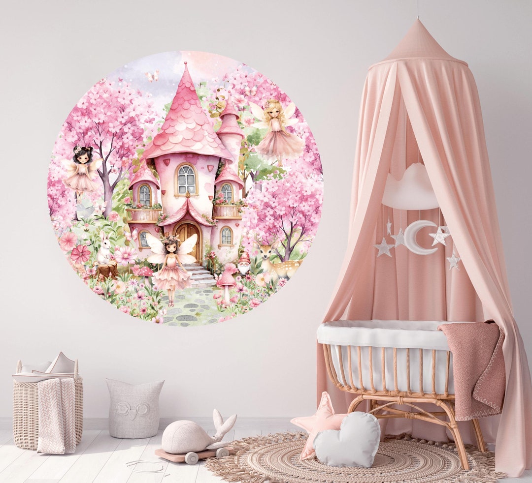 Round Fairy Nursery Wall Decal Princess Wall Decor Baby Girl Room Decor ...