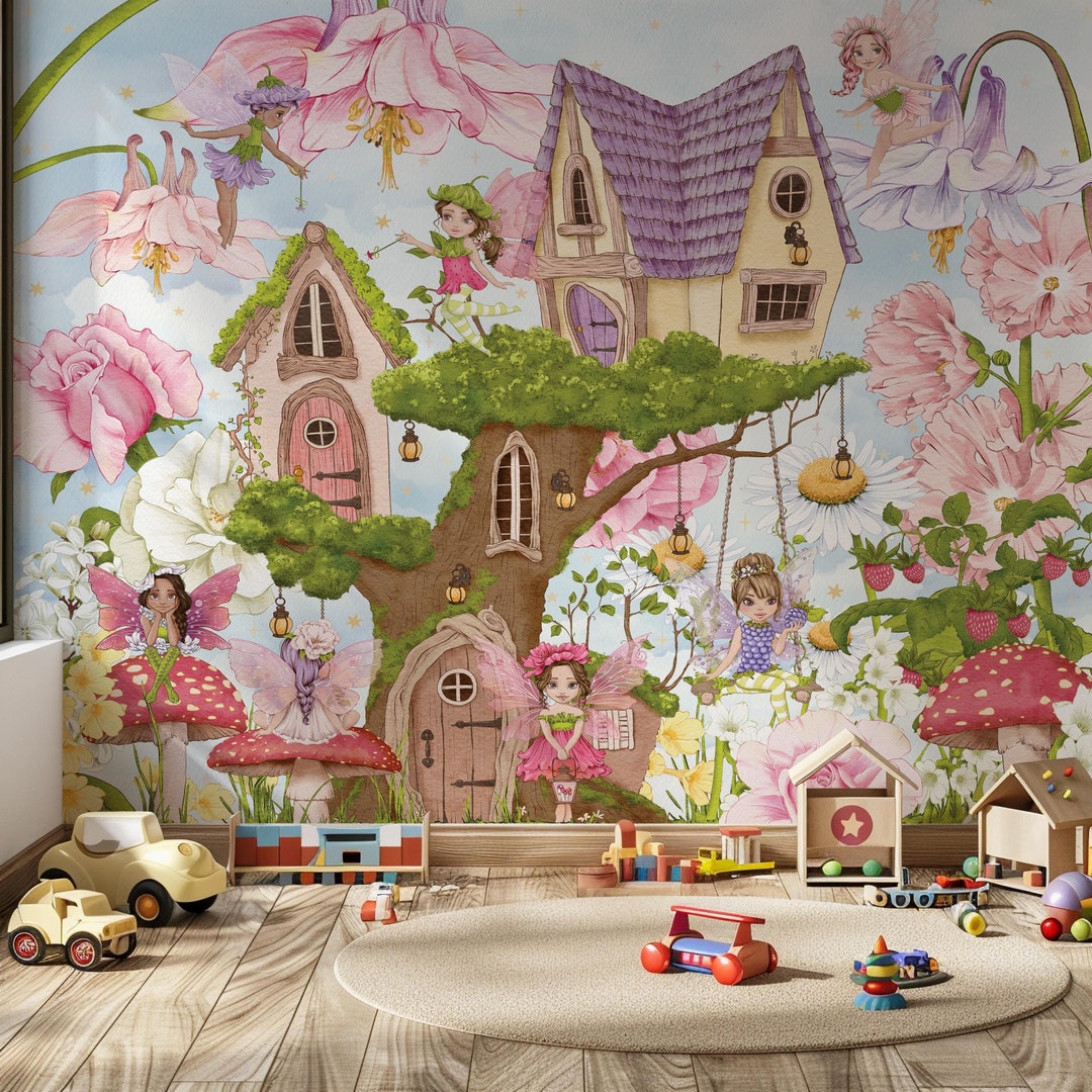 Fairy Tree House Nursery Wallpaper Fairytale Forest Peel and Stick ...