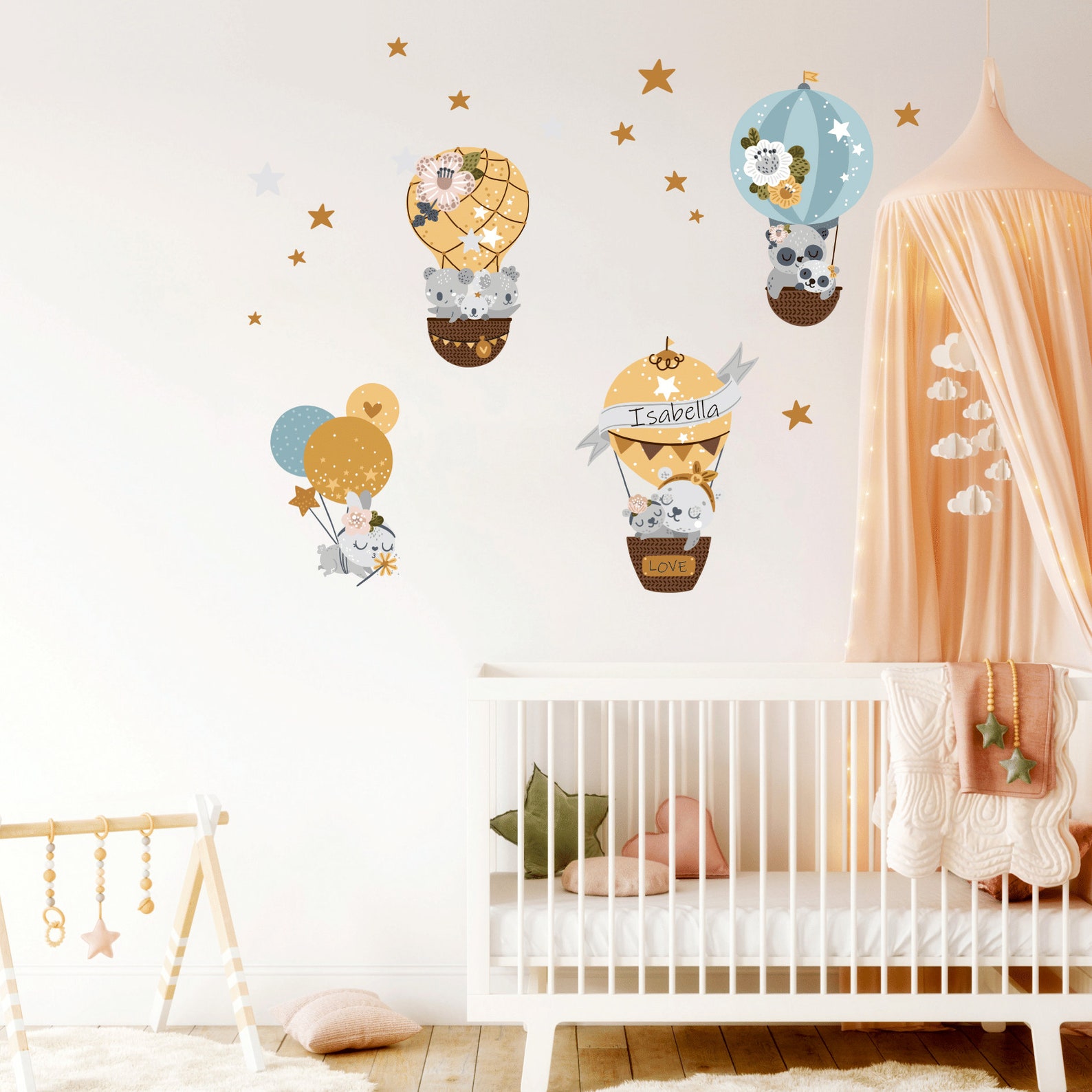 Hot Air Balloon Wall Decal, Nursery Wall Decal, Personalised Name Baby ...