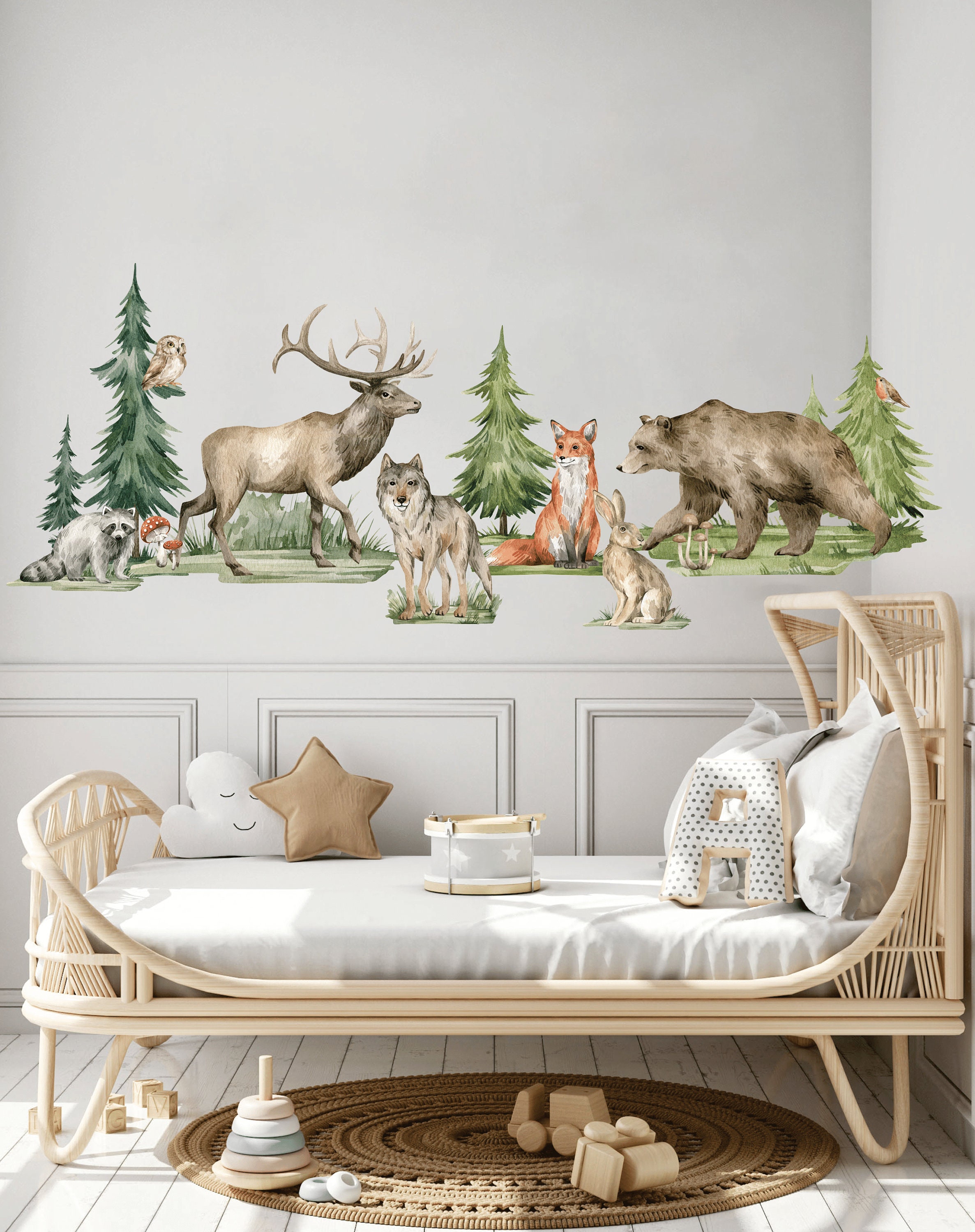 Forest Animals Nursery Wall Decal, Watercolor Animals Wall Stickers ...