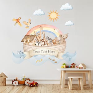 Calcomanía de pared para guardería con diseño de Arca de Noé, animales de safari, acuarela, animales de la selva, arte de pared, decoración para habitación infantil imagen 9