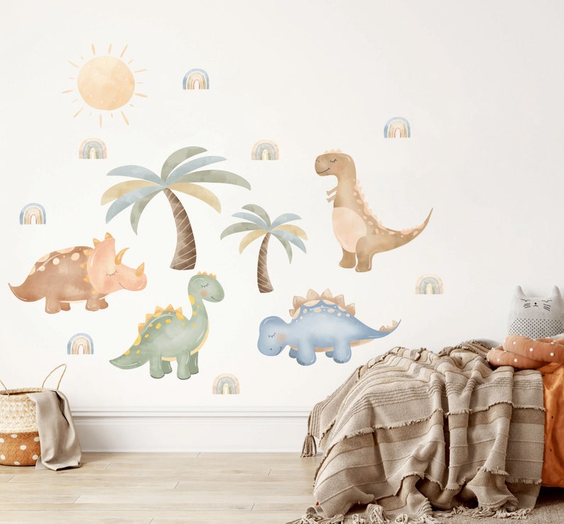 Dinosaur Wall Decal, Nursery Wall Decal, Watercolor Animals, Dinosaur ...