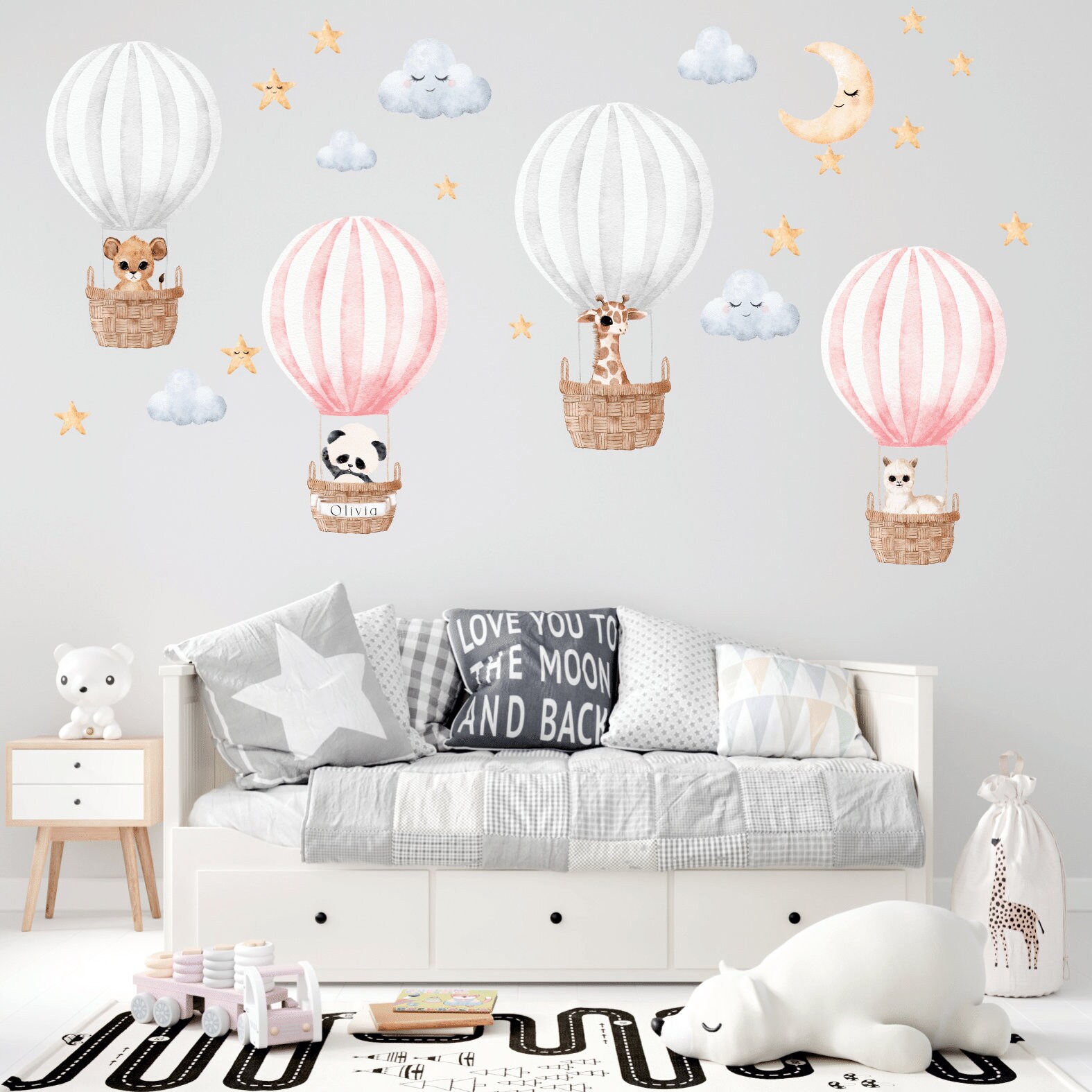 Home & Living Cute Girl flying with Hot Air Balloon Nursery Wall Decor
