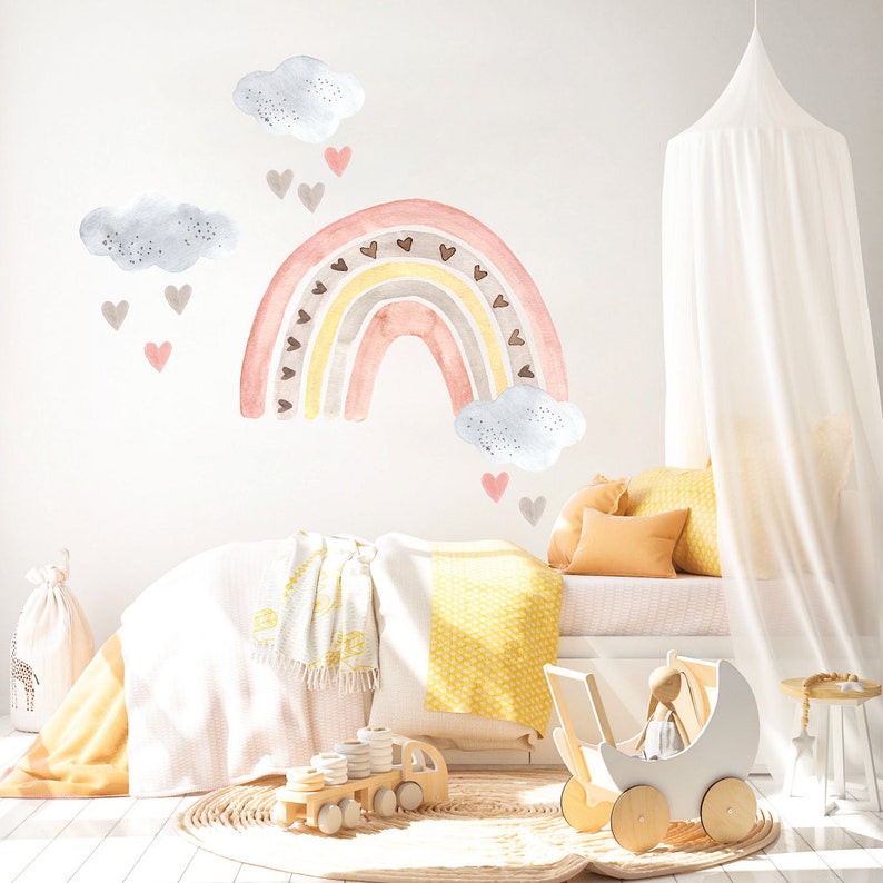 Rainbow Wall Decal Nursery Wall Decal Watercolor Rainbow Etsy