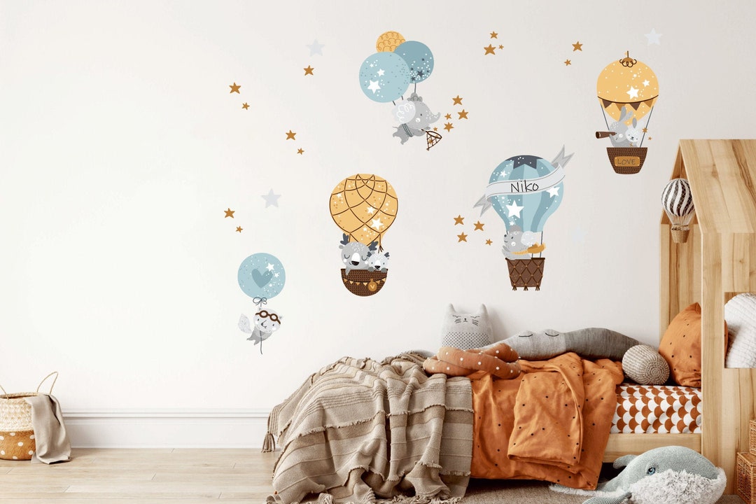 Hot Air Balloon Wall Decal, Nursery Wall Decal, Personalised Name Baby ...
