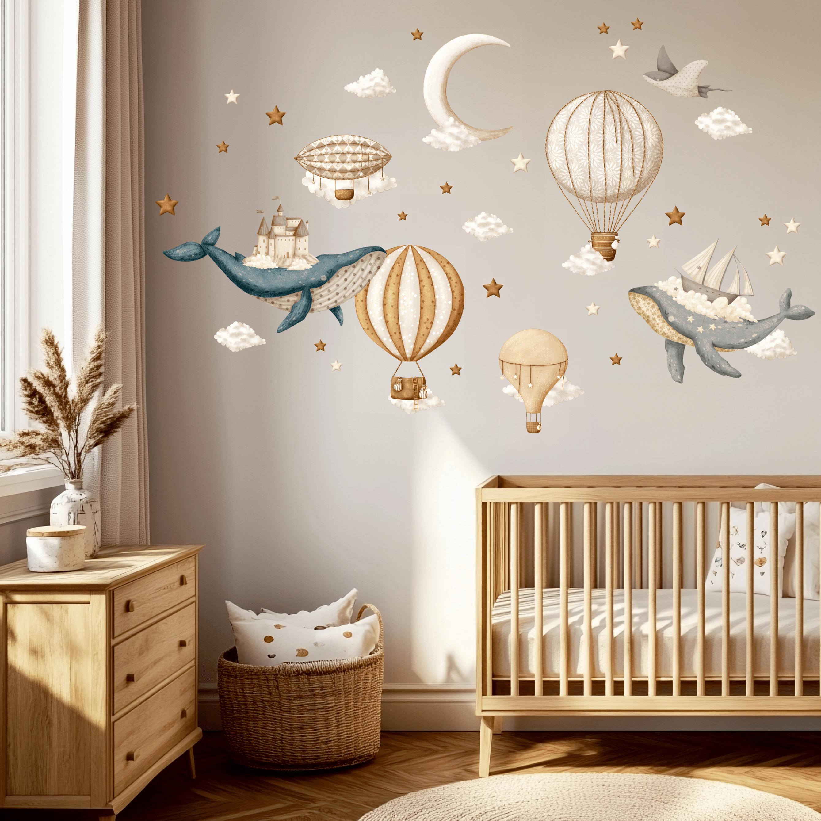 Little Deco adesivo da parete per cameretta dei bambini, motivo coniglietto ed elefante con palloncino verde e stelle, DL209-6