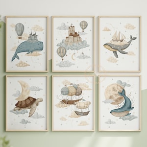 Meerestiere Kinderzimmer Drucke, 6er Set Ozean druckbare Wandkunst, Wal Kunstdruck, Unter dem Meer, DIGITAL DOWNLOAD