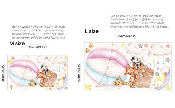 Hot Air Balloon Wall Decal, Personalised Wall Sticker, Watercolor Safari Animals Nursery Wall Decal, Jungle Decor Wall Art - UK - View #10