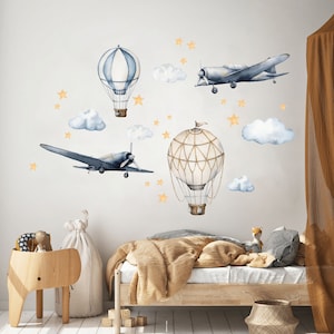Hot Air Balloon Wall decal, Nursery wall decal, Watercolor Hot Air Balloons wall sticker, Airplane wall sticker, Boys wall decal Wall Art
