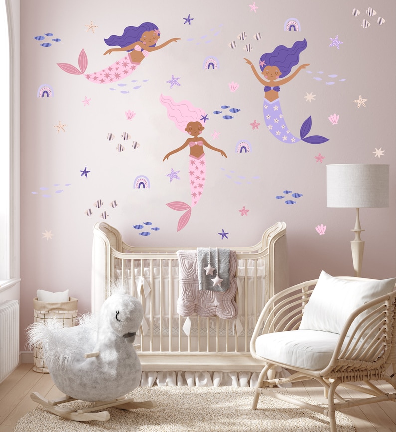 Mermaid Nursery Wall Decal, Watercolor Sea Animals, Under the Sea ...