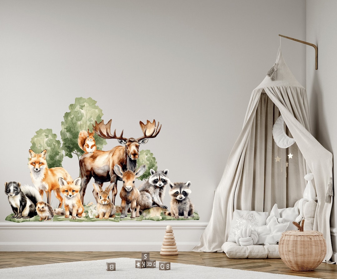 Forest Animals Nursery Wall Decal, Watercolor Animals Wall Stickers ...