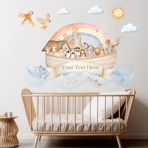 Calcomanía de pared para guardería con diseño de Arca de Noé, animales de safari, acuarela, animales de la selva, arte de pared, decoración para habitación infantil imagen 7
