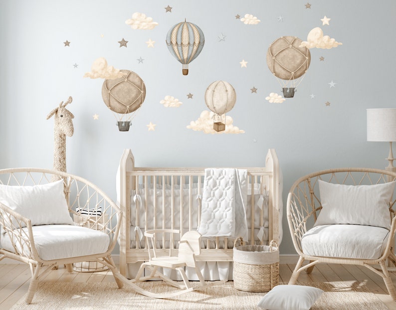 Ocean Nursery wall decal, Under the Sea sticker, Watercolor whale, Hot air Balloons, Castle wall decal, Kids room decor image 6