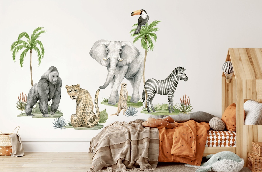 Safari Animals Wall Decal, Nursery Wall Decal, Jungle Animals, Tropical ...