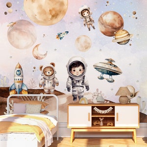 Space and Planets Nursery Wallpaper Astronaut Peel and Stick Wall Mural ...