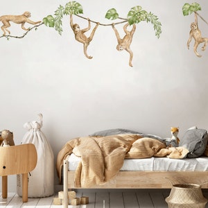 Sticker mural animaux de safari, Sticker mural pour chambre d'enfant, Animaux de la jungle, Stickers muraux singes tropicaux, Sticker mural pour enfants, Animaux sauvages à l'aquarelle,
