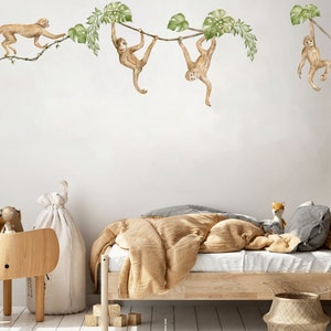 Safari animals wall decal, Nursery wall decal, Jungle animals, Tropical monkey wall stickers, Wall decal for kids, Wild watercolor animals,