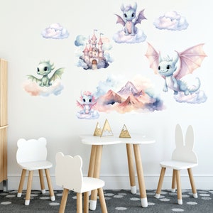 Dragon Wall Decal, Nursery Wall Decal, Watercolor Animals Wall Sticker ...