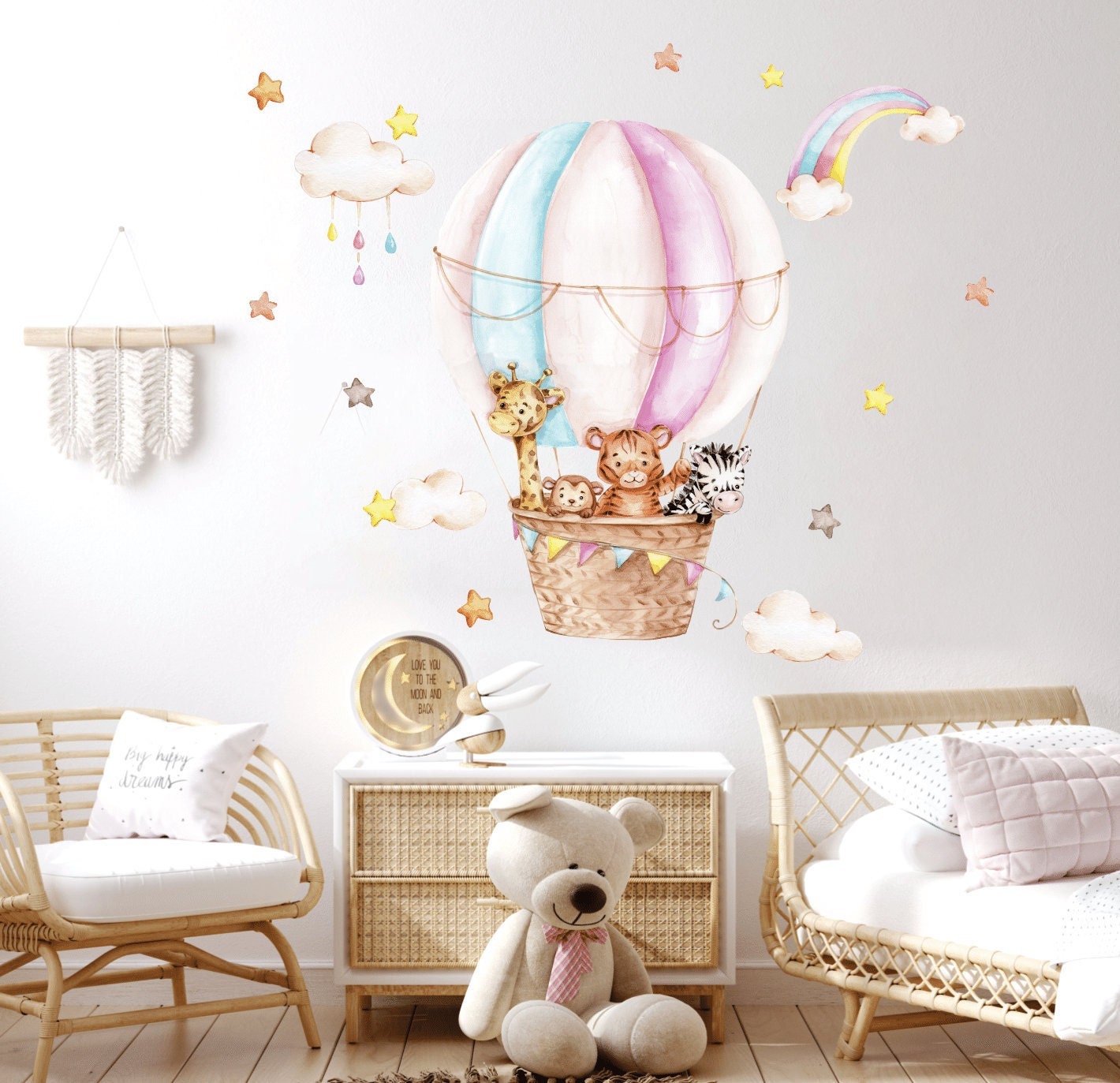 Hot Air Balloon Nursery Wall Decal Watercolor Safari Animals - Etsy