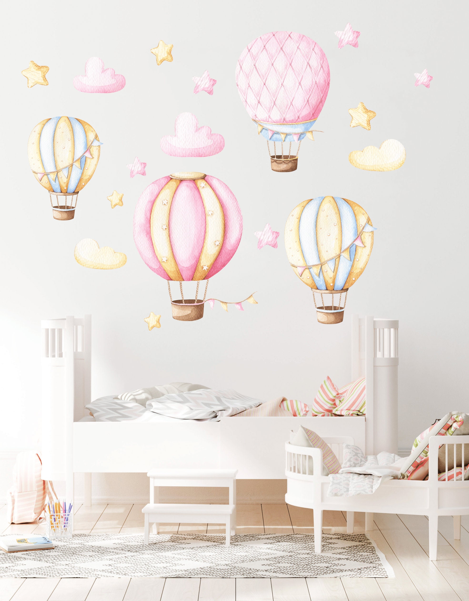Hot Air Balloon Nursery Wall Decal, Watercolor Hot Air Balloons Wall ...