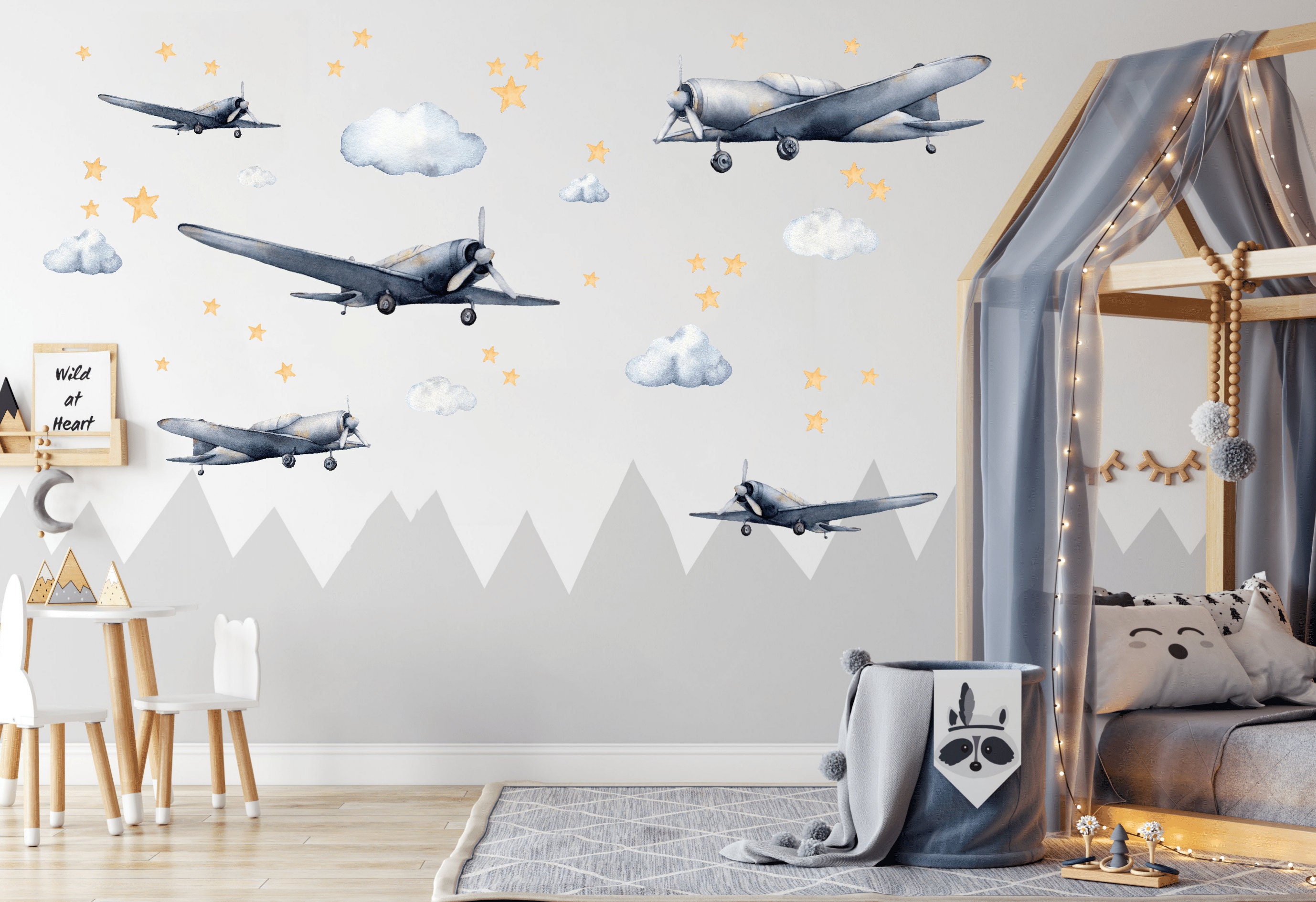 Airplane wall decal Nursery Watercolor Hot Air Balloons wall | Etsy