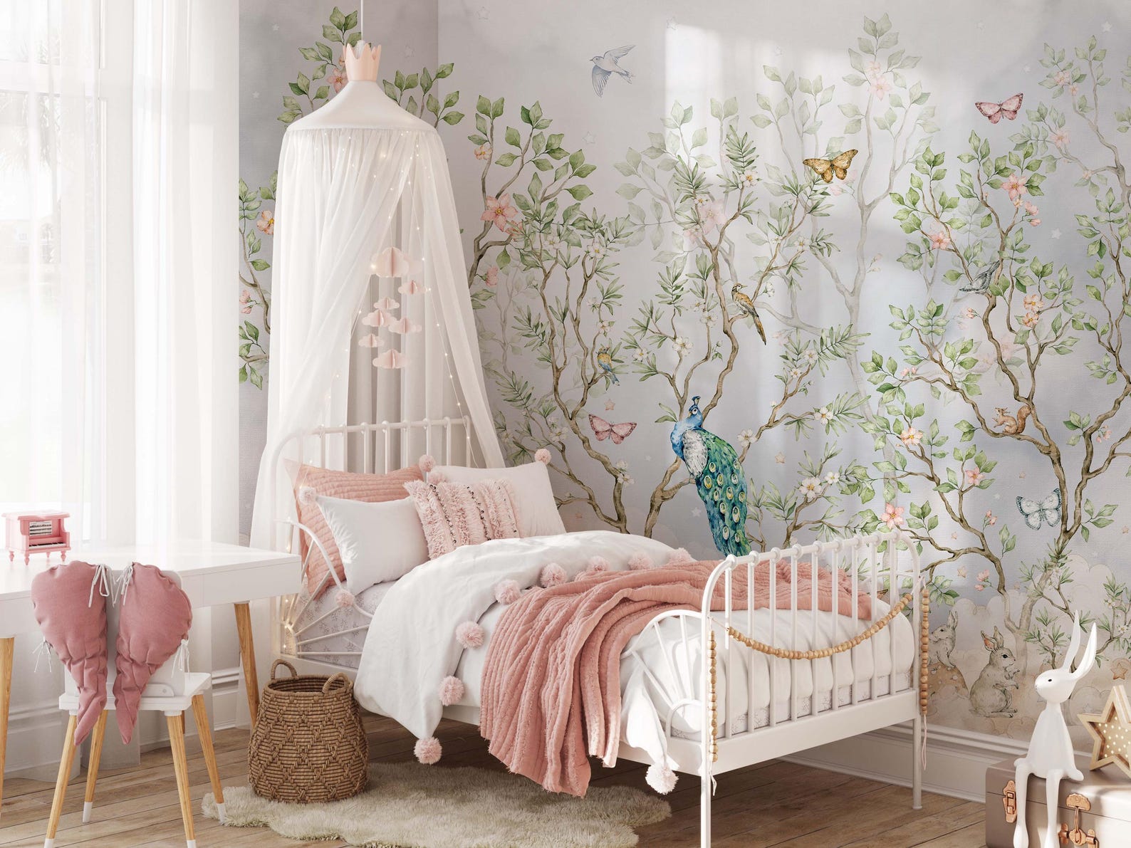 Chinoiserie Nursery Wallpaper Botanical Birds and Blossoms Woodland ...