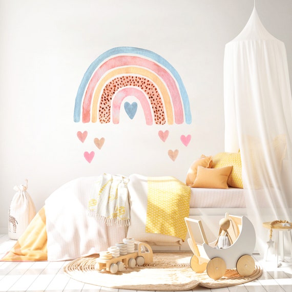 Watercolor Rainbow Wall Decals for Girls Bedroom 36 Pcs, Rainbow Stickers for Wall Mural Vinyl Peel and Stick DIY Decorations (6 Sheets) : 70.8 x 33.9 Inch Watercolor Large Rainbow Wall Decals