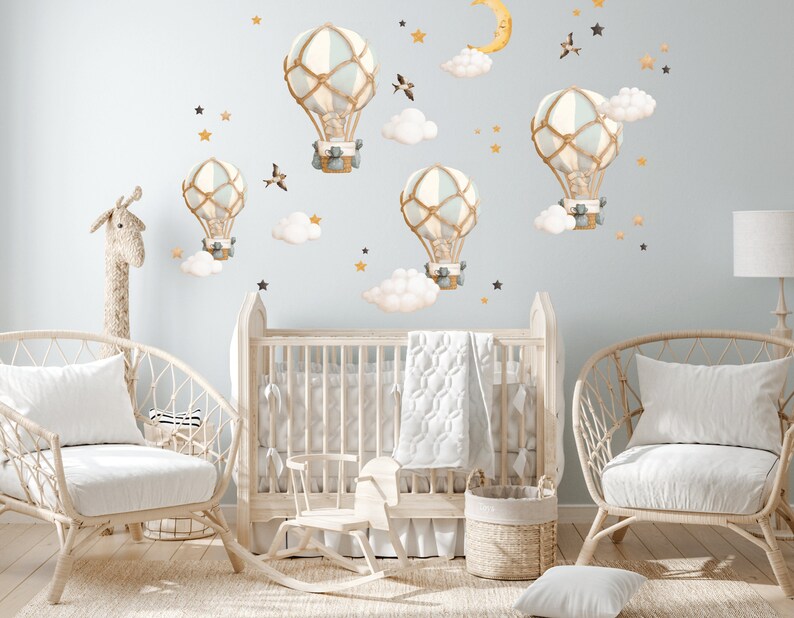 Hot Air Balloon Nursery Wall Decal, Watercolor Hot Air Balloons Wall ...