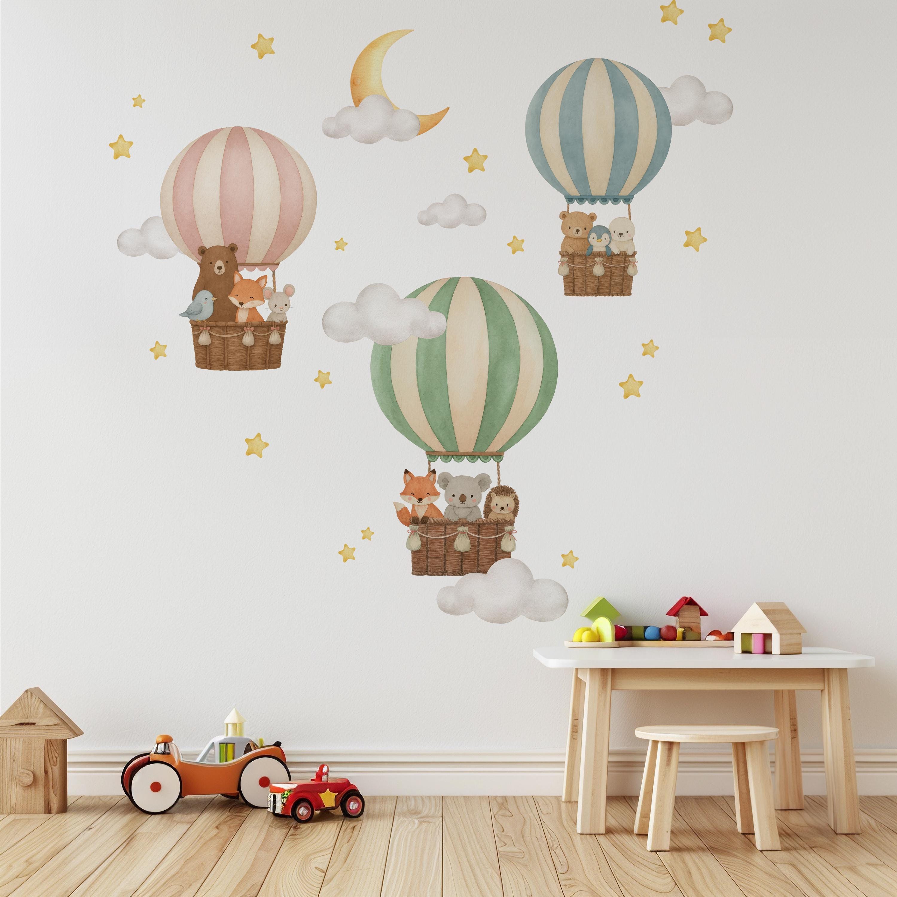 Hot Air Balloon Nursery Wall Decals Watercolor Animal Wall Stickers for ...