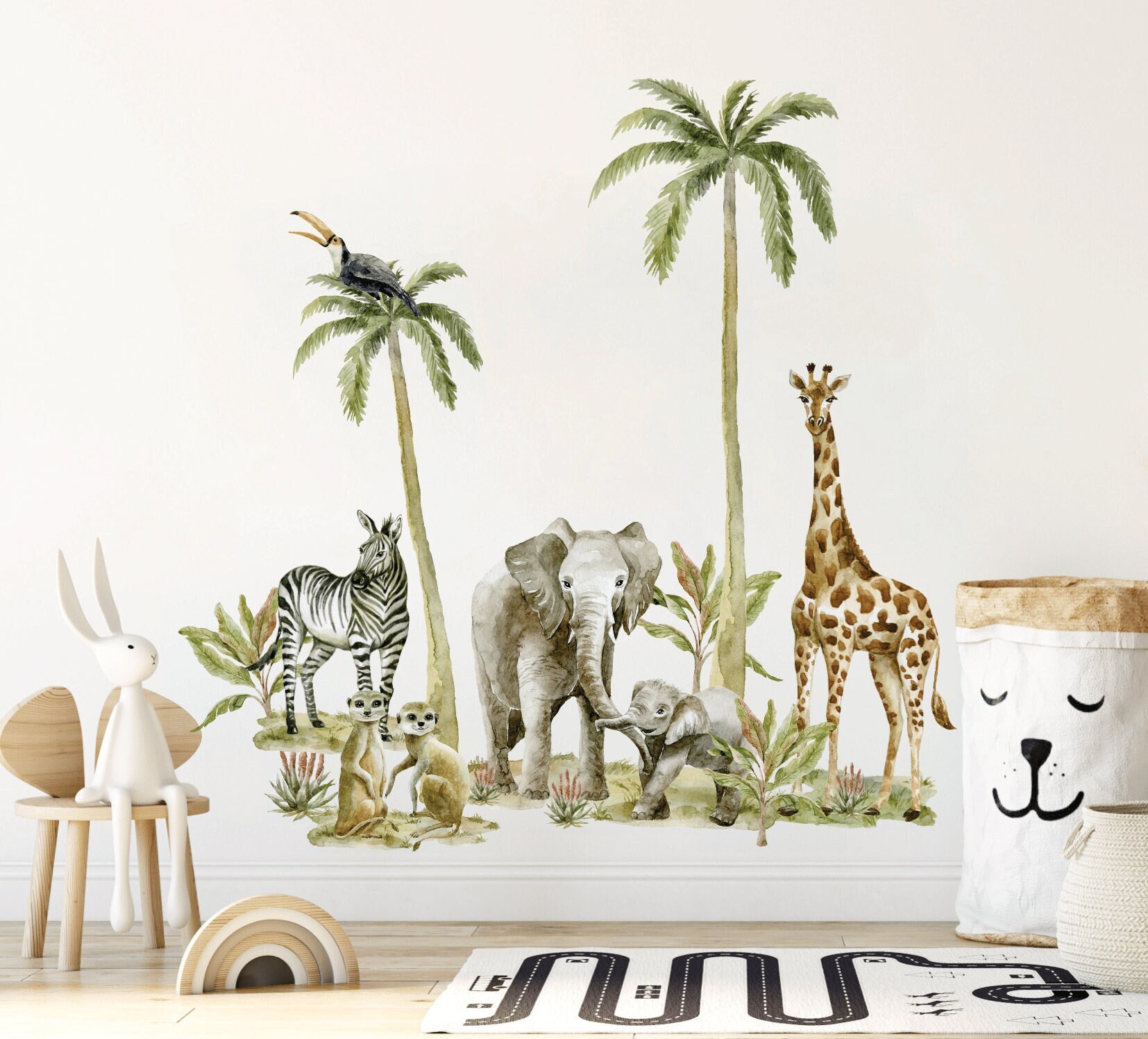 Safari Animals Wall Decal, Nursery Wall Decal, Jungle Animals, Tropical ...