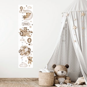 Teddybeer met luchtballonnen, kinderkamer muur sticker, muur sticker voor kinderen, aquarel dieren wand decor, baby meisje muur sticker Height chart INCHES