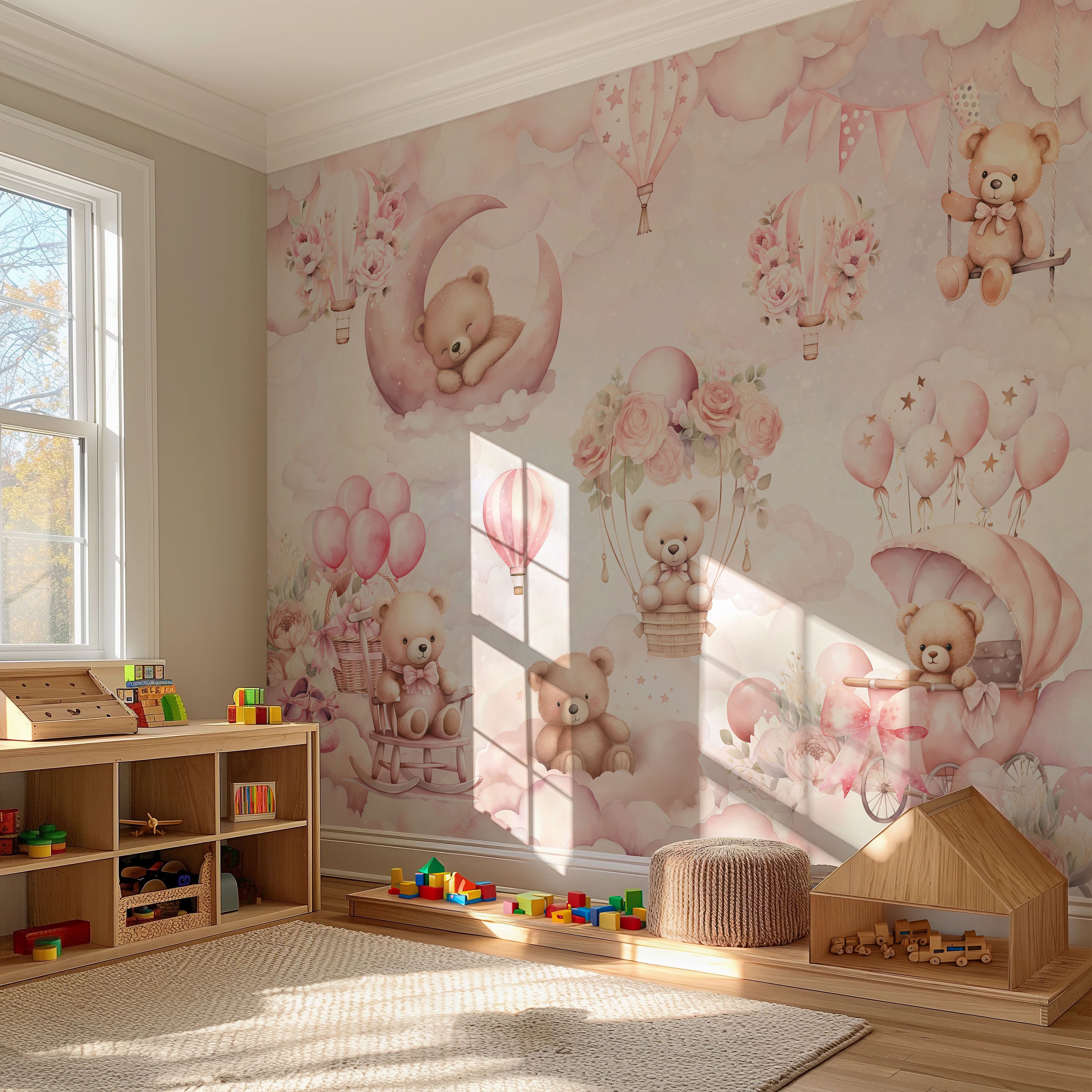 GRAZDesign Adesivo Murale Orsacchiotto Con Nome Personalizzato – 40x30 Cm, Rosa, Per Cameretta Bambini, Prodotto In Germania - 5