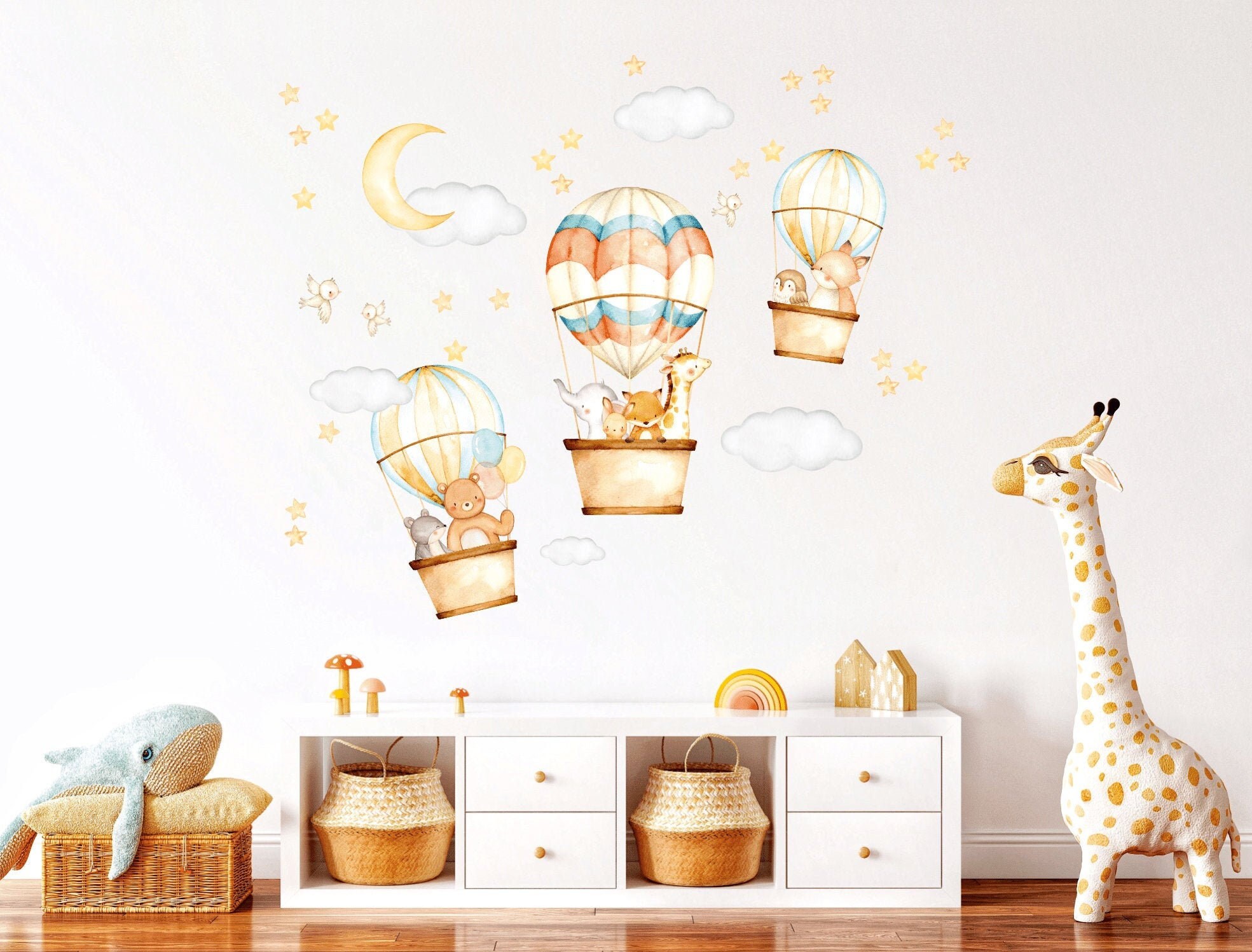 Hot Air Balloon Nursery wall decal Watercolor Safari animals | Etsy