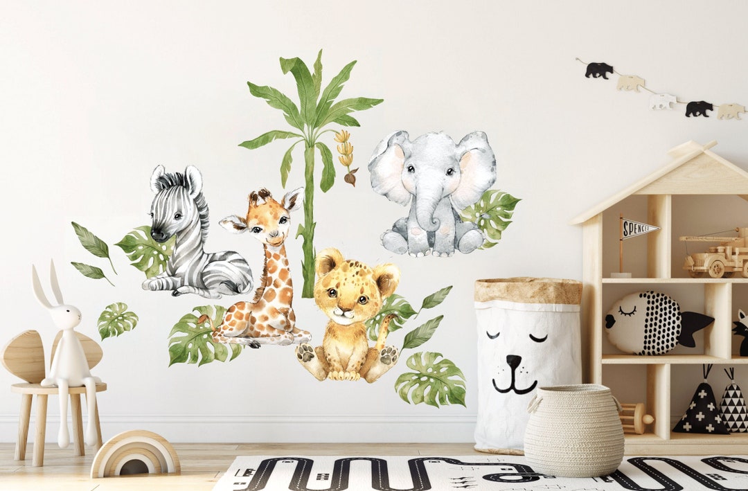 Runtoo Watercolor Safari Animal Wall Decals - Elephant, Giraffe, Lion Stickers For Kids Room Decor - View #9