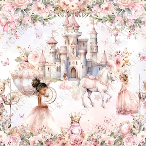Papier peint princesse et château pour chambre d'enfant, royaume magique, conte de fées, papier peint autocollant, décoration murale pour chambre de filles, papier peint floral image 10