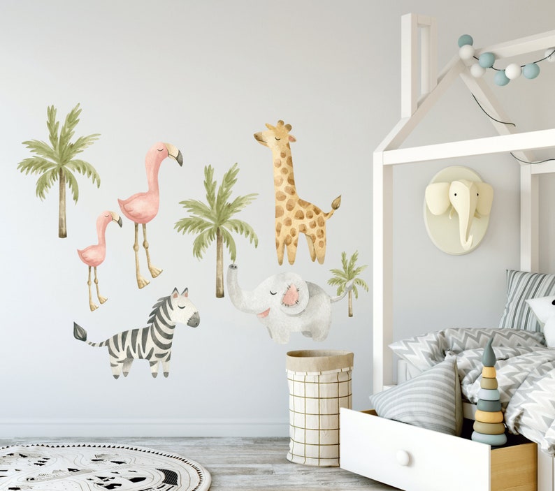 Safari Animals Wall Decal, Nursery Wall Decal, Wild Watercolor Animal ...
