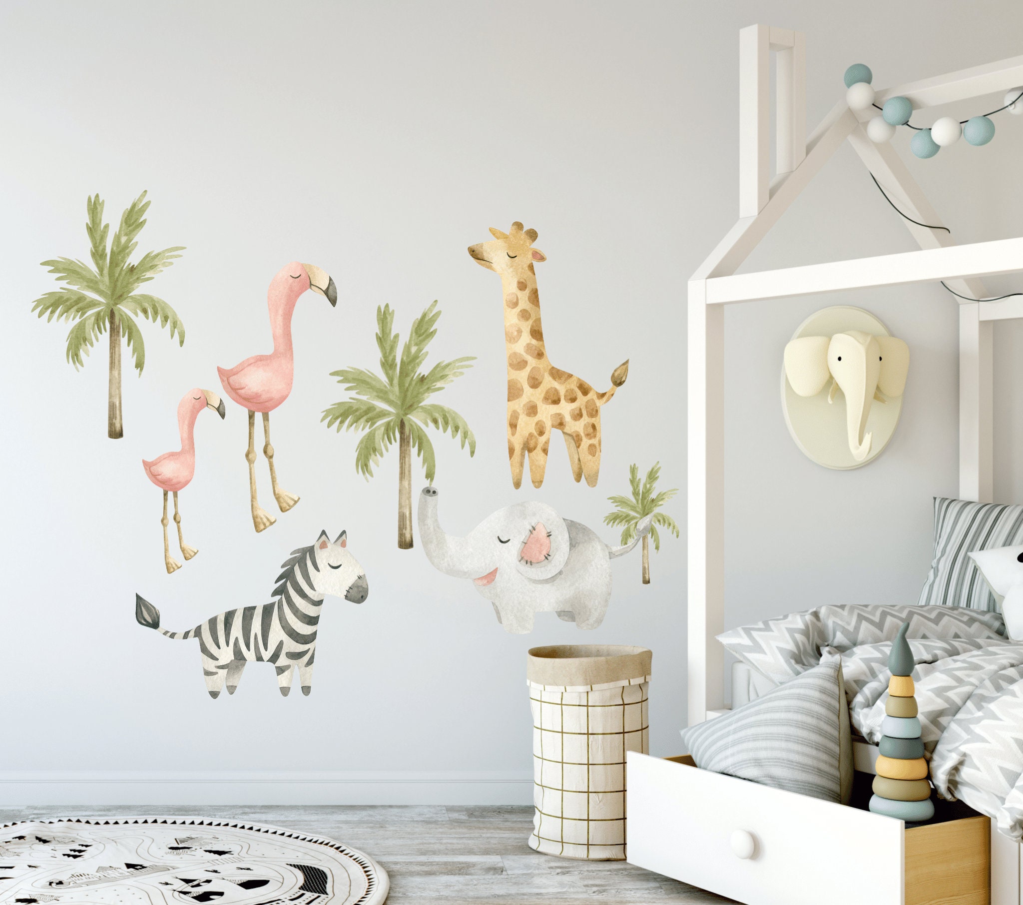 Safari Animals Wall Decal, Nursery Wall Decal, Wild Watercolor Animal ...