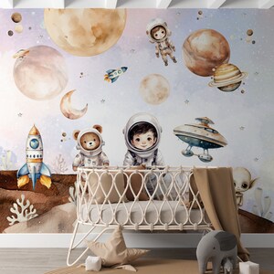 Space and Planets Nursery Wallpaper Astronaut Peel and Stick Wall Mural ...