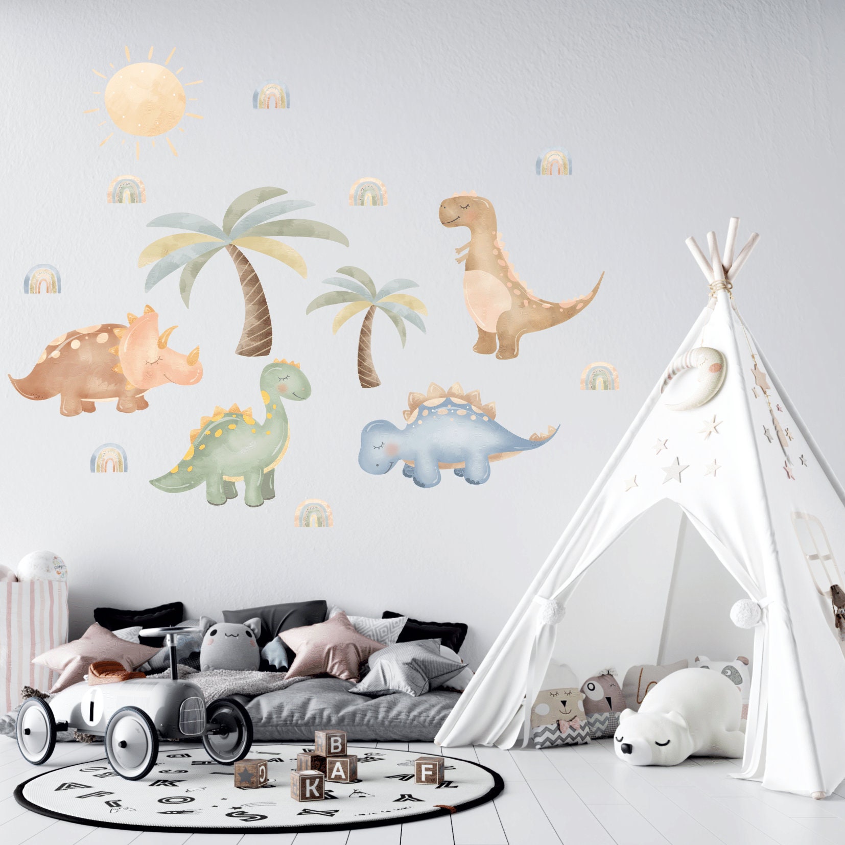 Dinosaur Wall Decal, Nursery Wall Decal, Watercolor Animals, Dinosaur ...