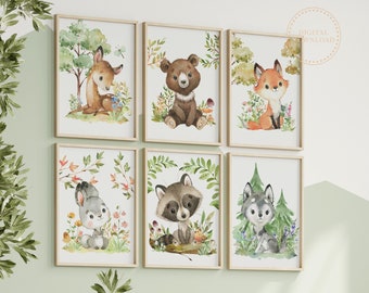 Woodland Nursery wall art, Baby animal prints, Forest animals, DIGITAL DOWNLOAD