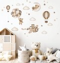 Personalised Teddy bear with air balloons, Nursery wall decal, Kids wall decal, Watercolor animals, Hot air balloon, Airplane wall sticker product logo